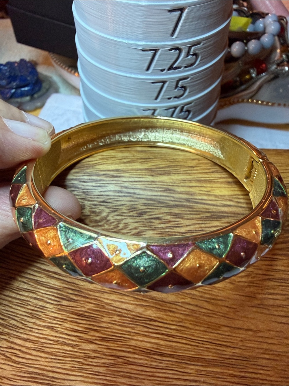Gold Tone Multicolor Enamel Harlequin Bangle Bracelet